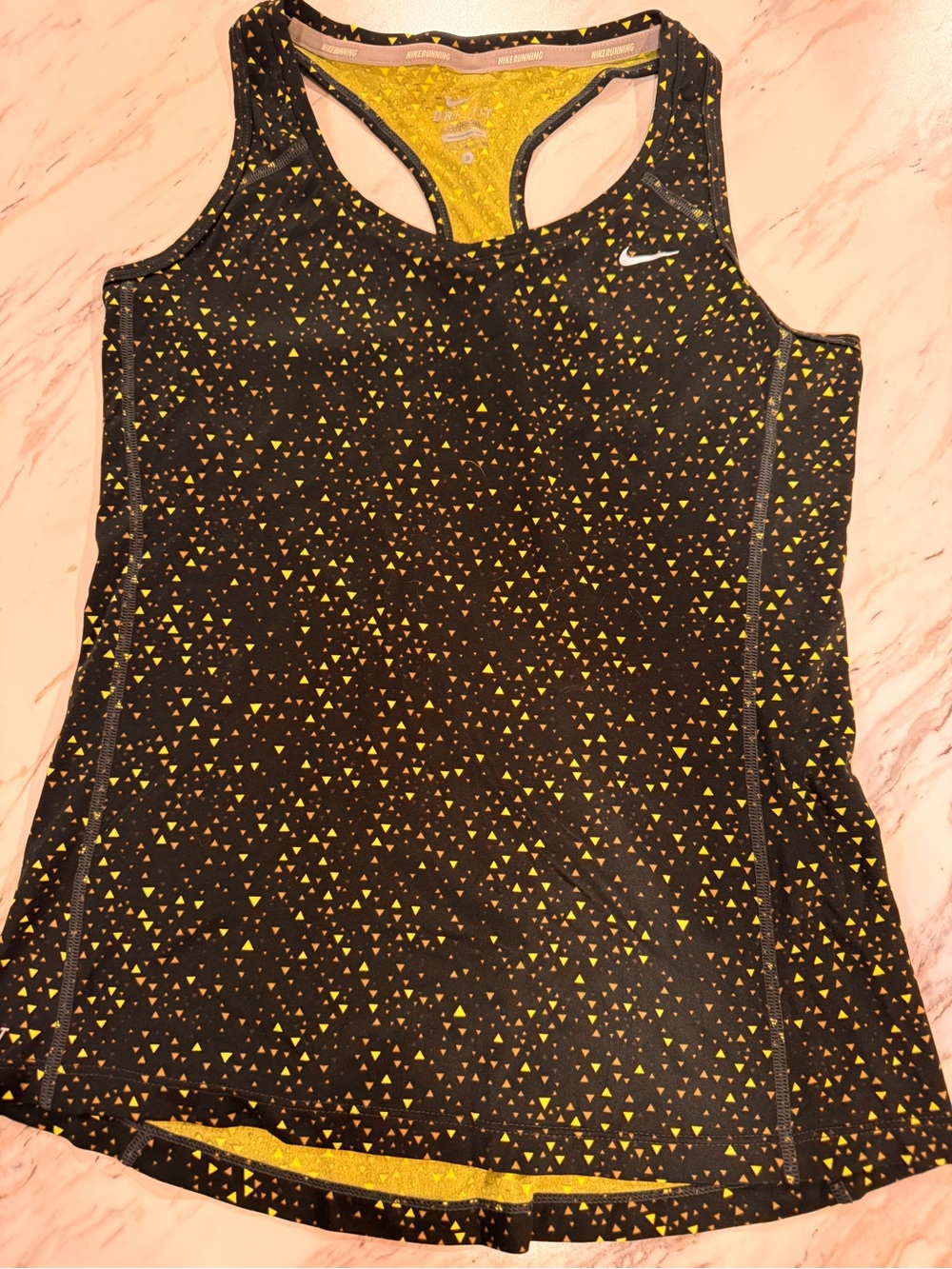Nike Dri-Fit Black and Neon Triangle-Print Racer Back Tank